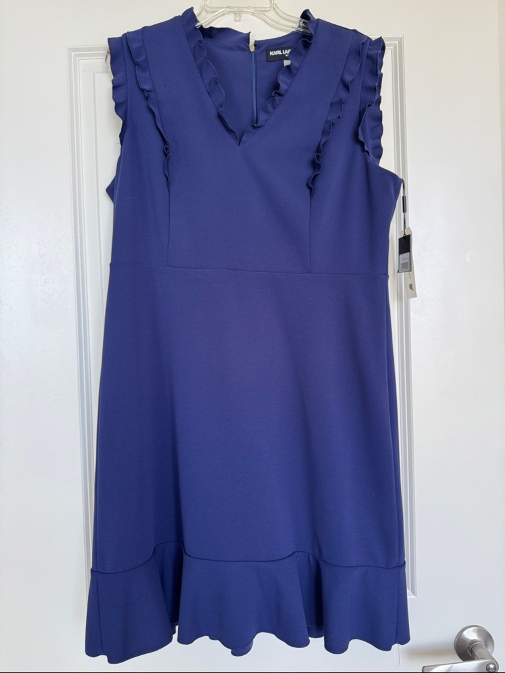 Karl Lagerfeld Ruffle-Trim Sleeveless Dress in Cobalt Blue